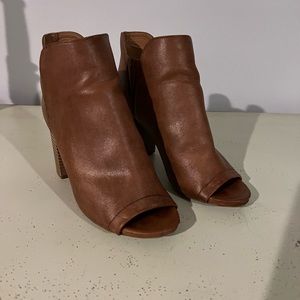 Madden Girl Peep Toe Booties Size 6 Brown 3” Heels